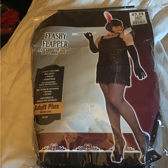 Flashy Flapper plus size 18-20 black dress & headband Halloween costume NEW - Picture 4 of 11